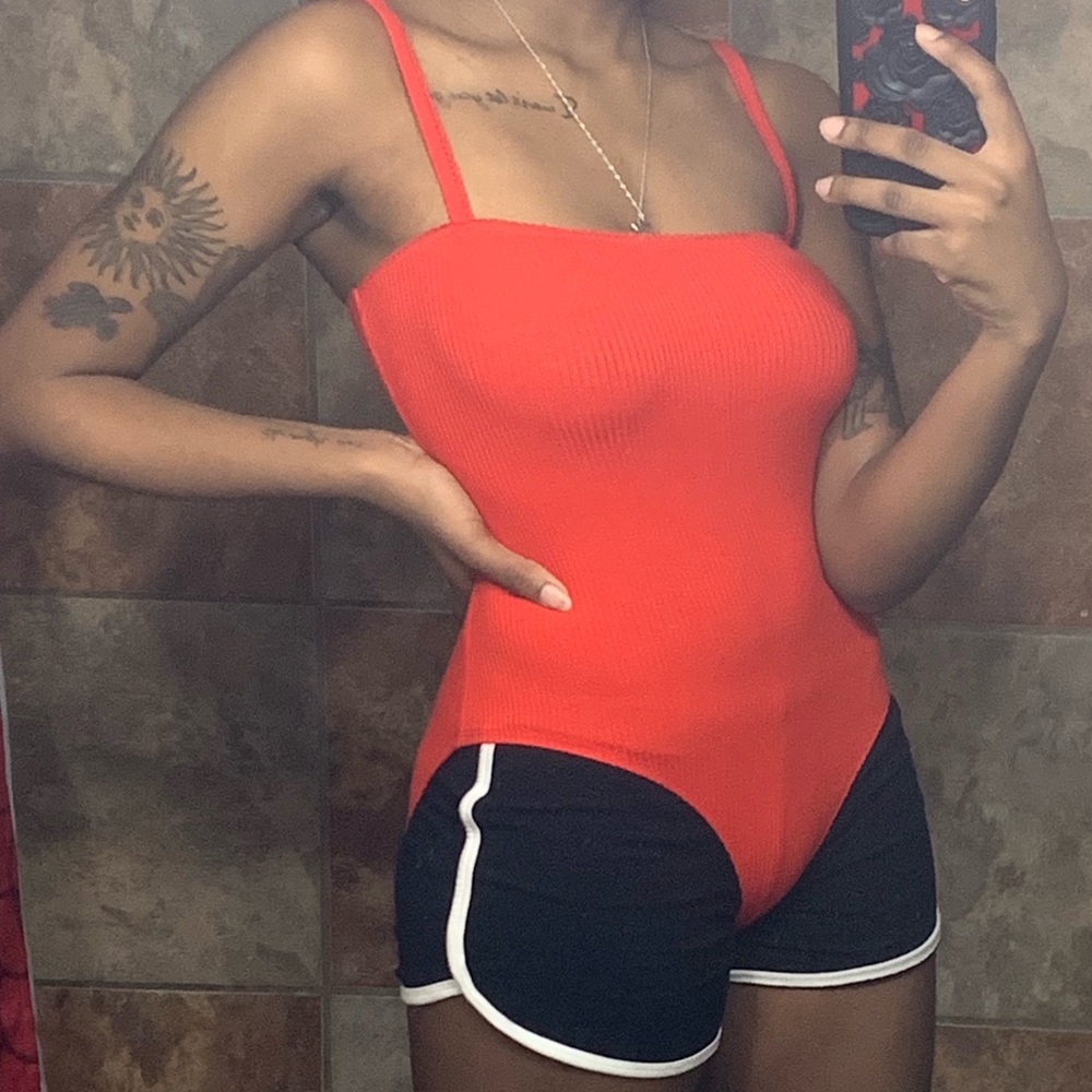 Ribbed Squareneck Red Bodysuit